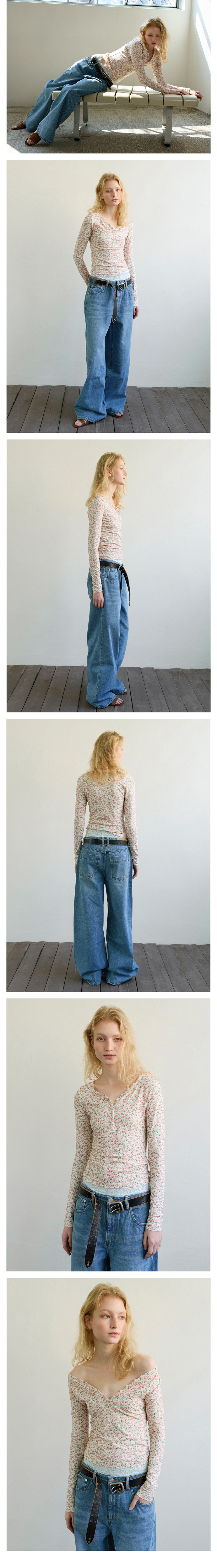 TWO-WAY HENLEY T-SHIRT - FLORAL PINK