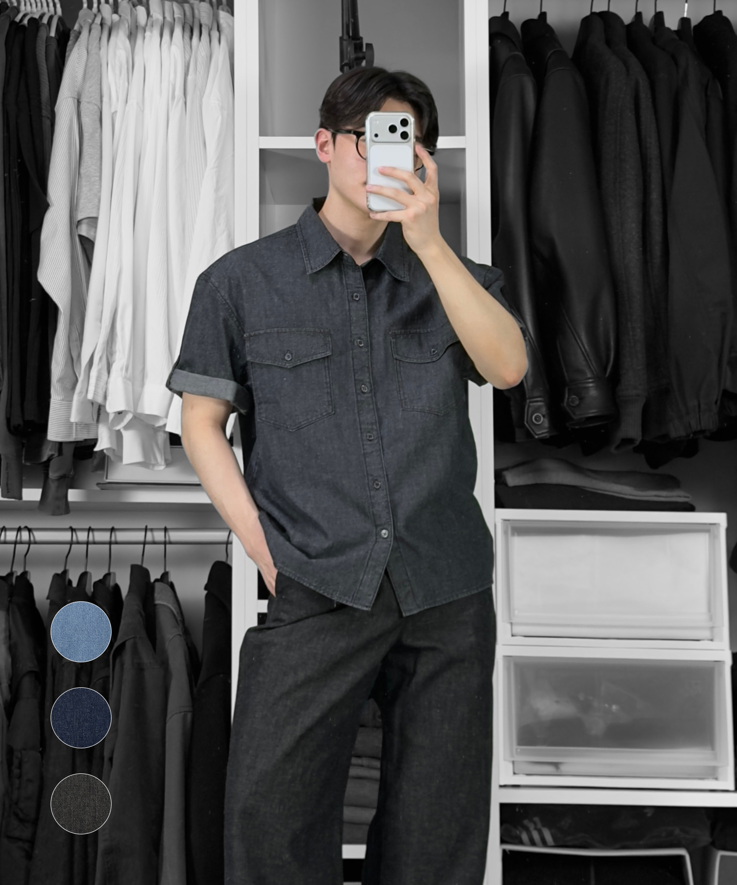LINEN DENIM ROLL-UP SHIRT [3color]