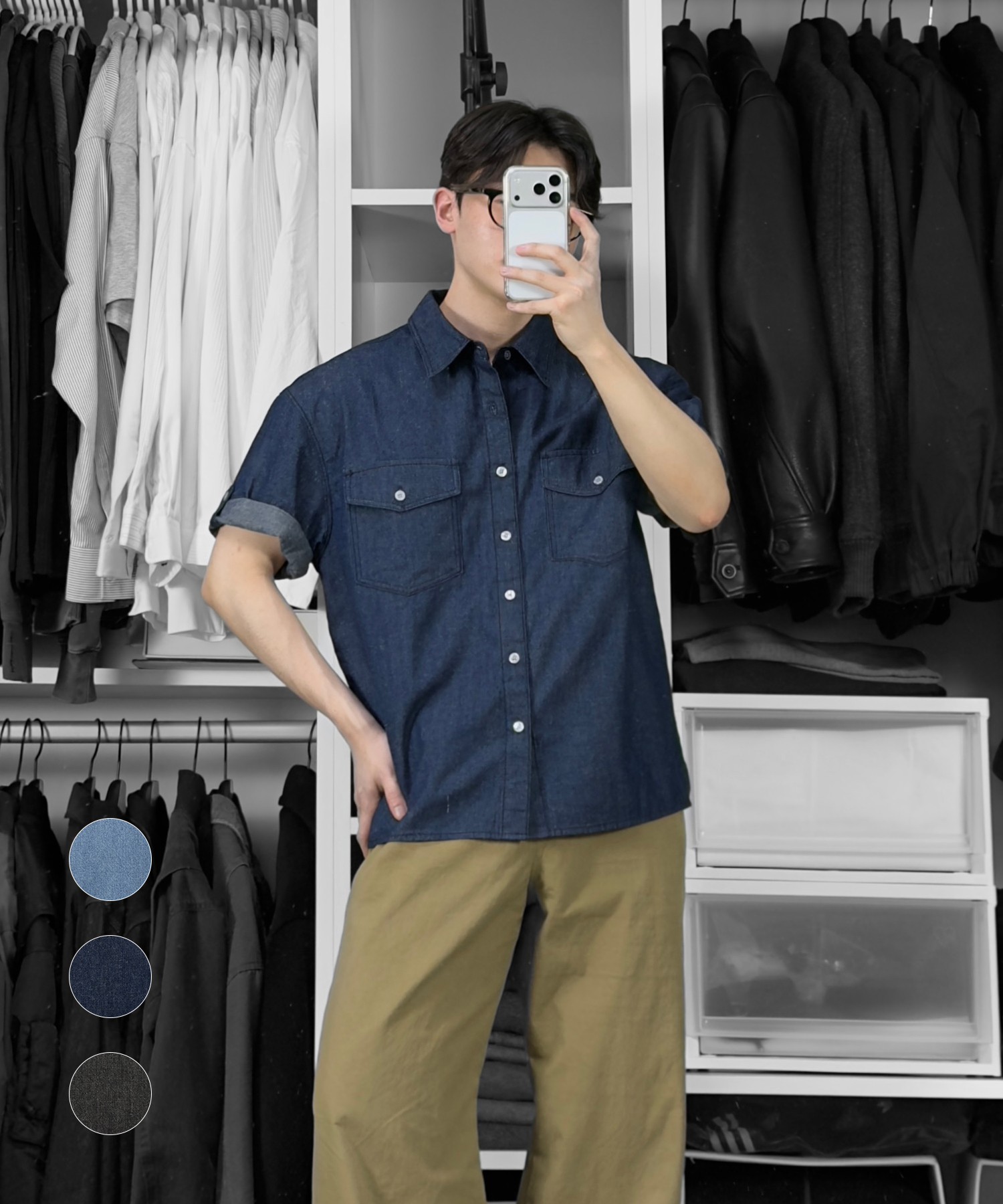 LINEN DENIM ROLL-UP SHIRT [3color]