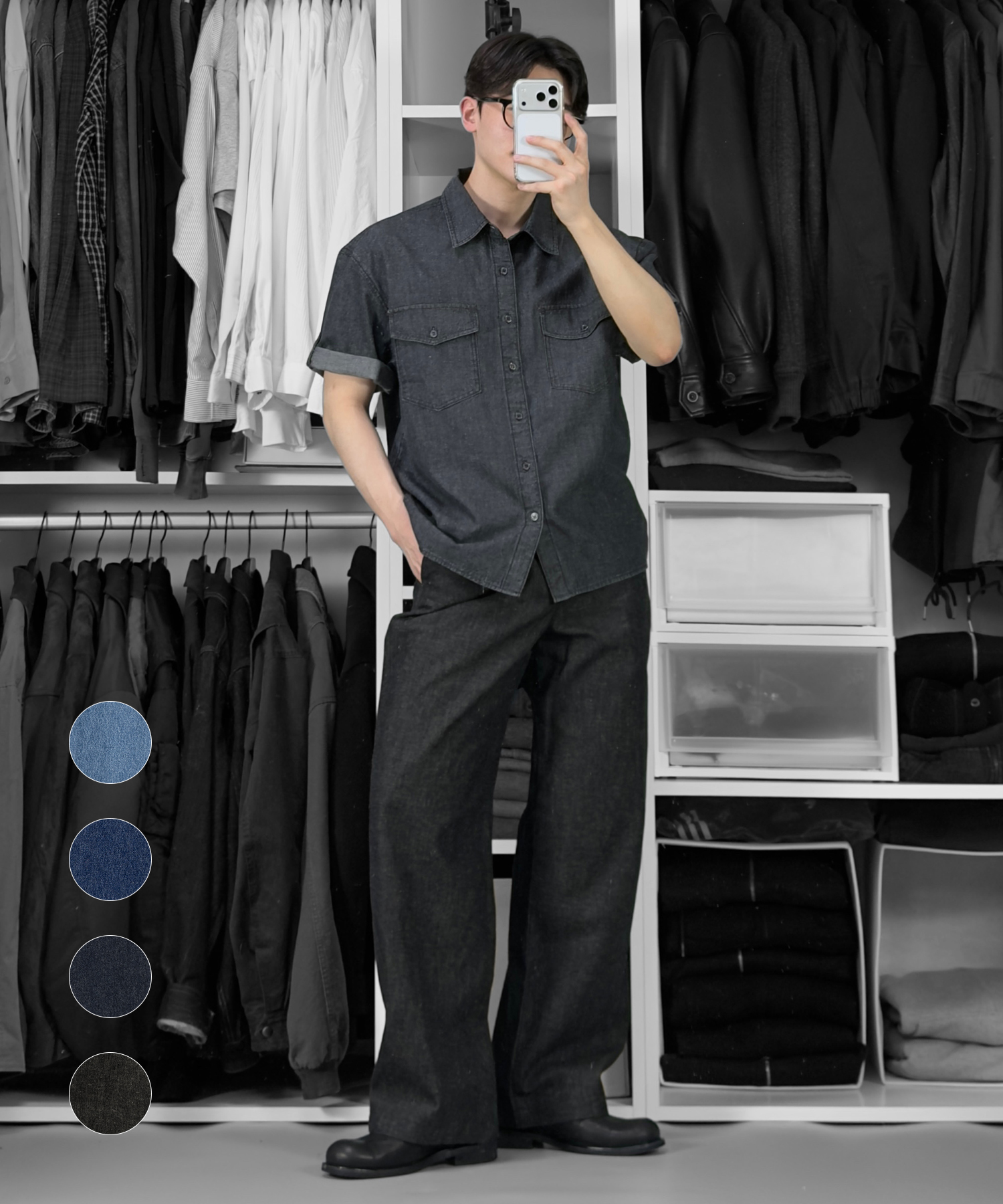 WIDE CURVED LINEN DENIM PANTS [4color]
