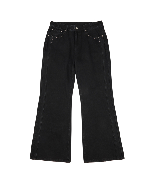MUSINSA公式 | AAKAM Back Studded Flare Denim Pants (Black)