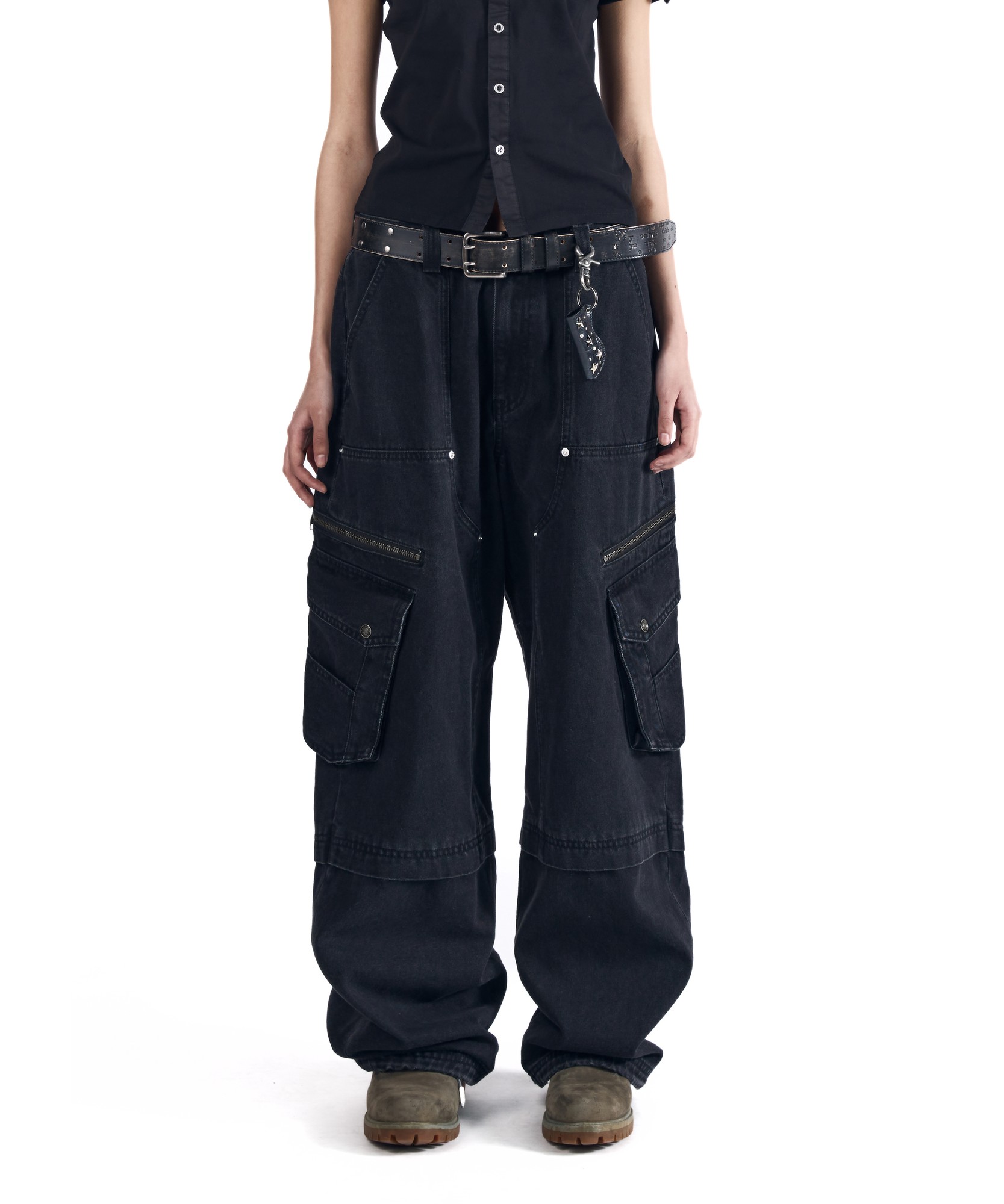 Knee Incision Zippered Cargo брюки (чёрный)