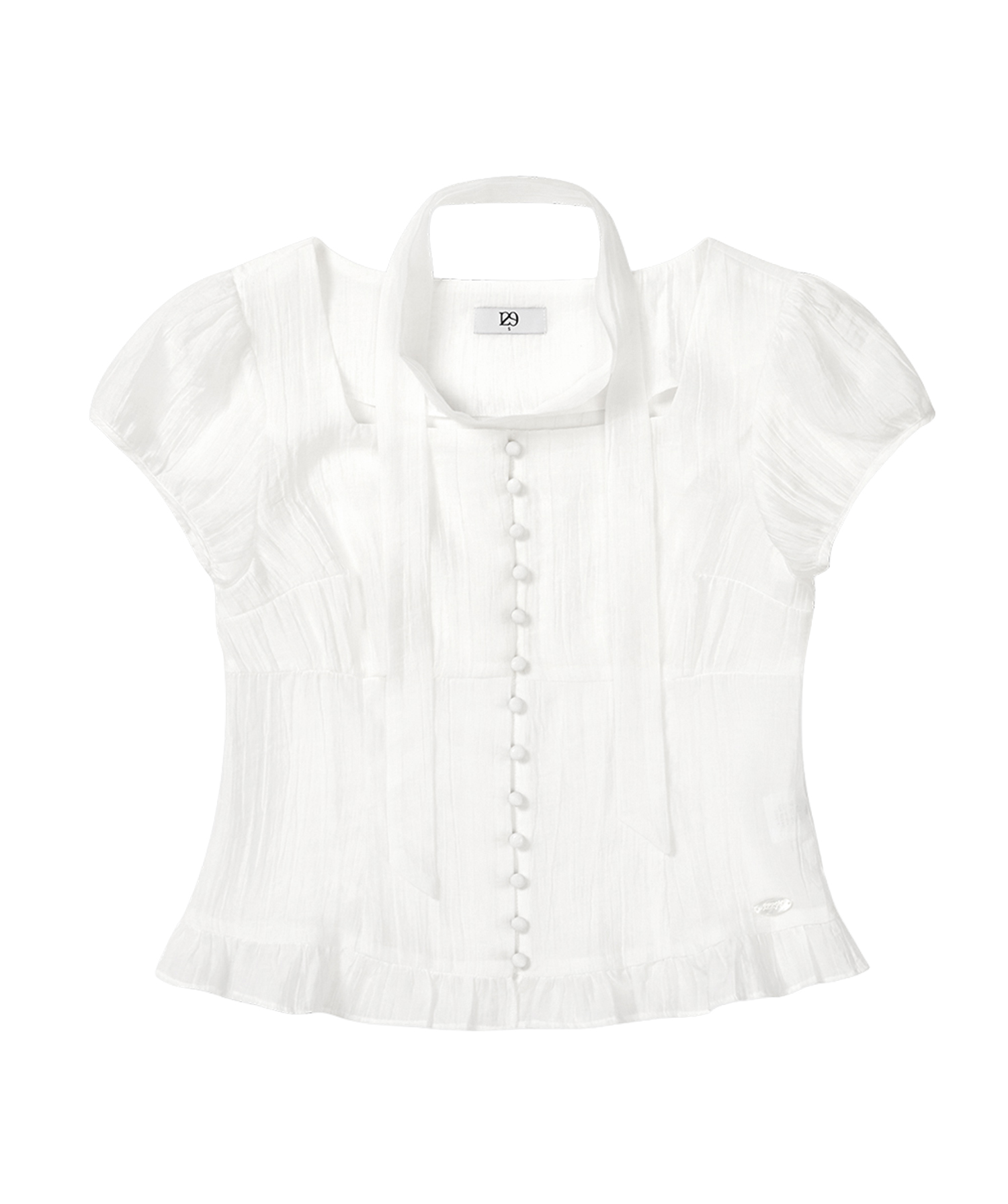 RIBBON TIE SQUARE NECK BLOUSE WHITE
