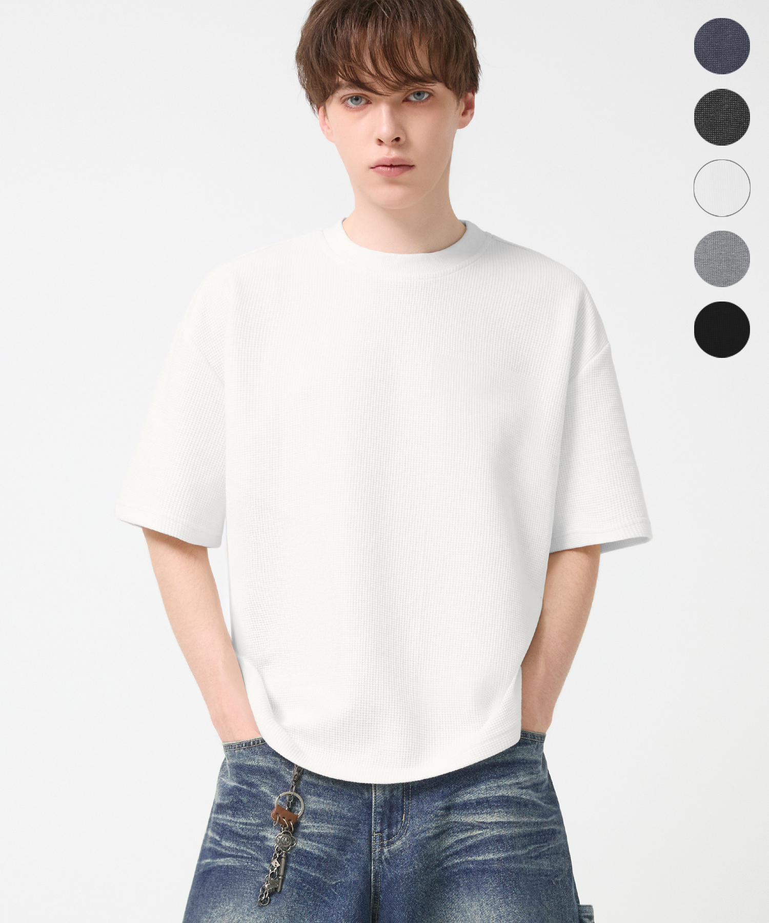 ESSENTIAL WAFFLE CROP HALF SLEEVE 5color