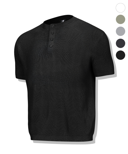 Washable Linen Muscle Fit Henley Neck Half Knit _5color thumbnail 8