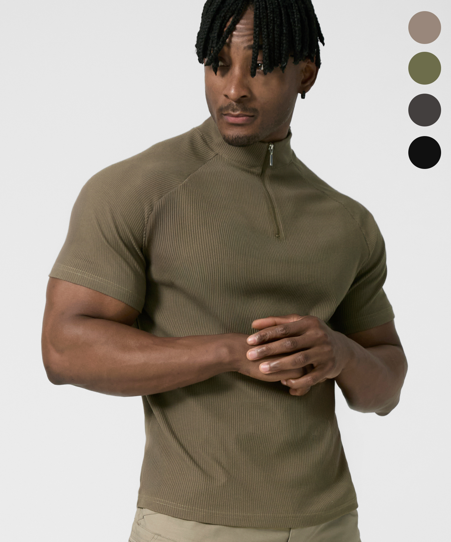 RIBBED MUSCLE FIT ZIP UP LONG SLEEVE 4color