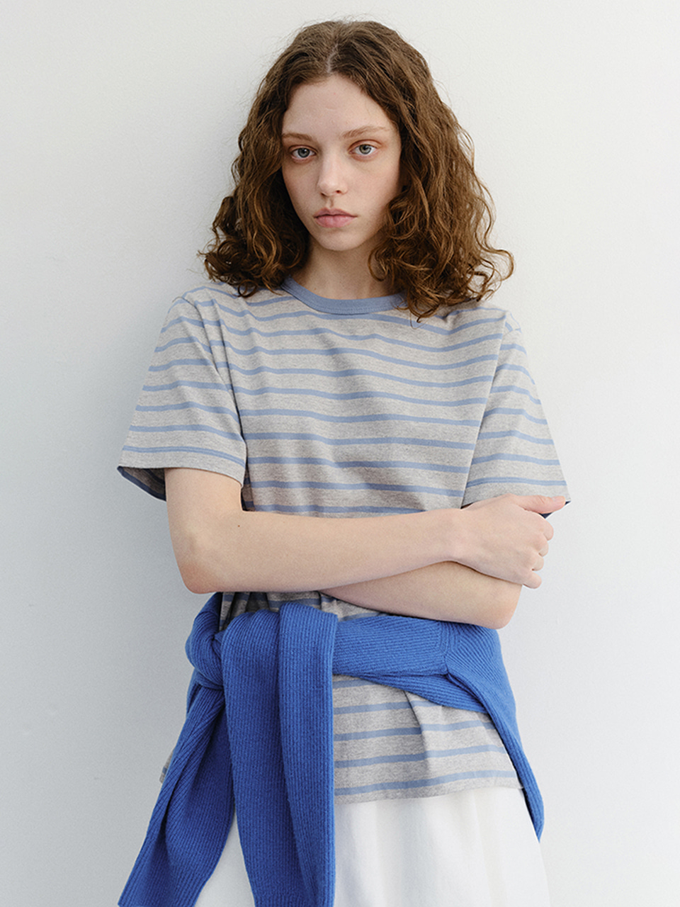 UNISEX STRIPED T-SHIRT MELANGE GREY BLUE