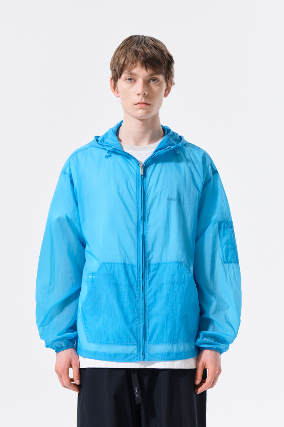 MUSINSA公式 | MATIN KIM BACK LOGO HOODY WINDBREAKER FOR MEN IN BLUE