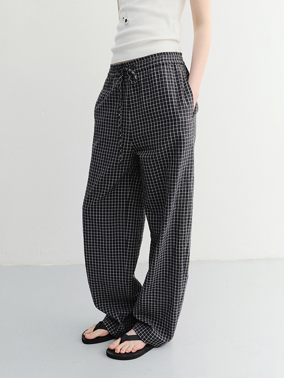 UNISEX CHECKED PAJAMA SLACKS BLACK CHECK