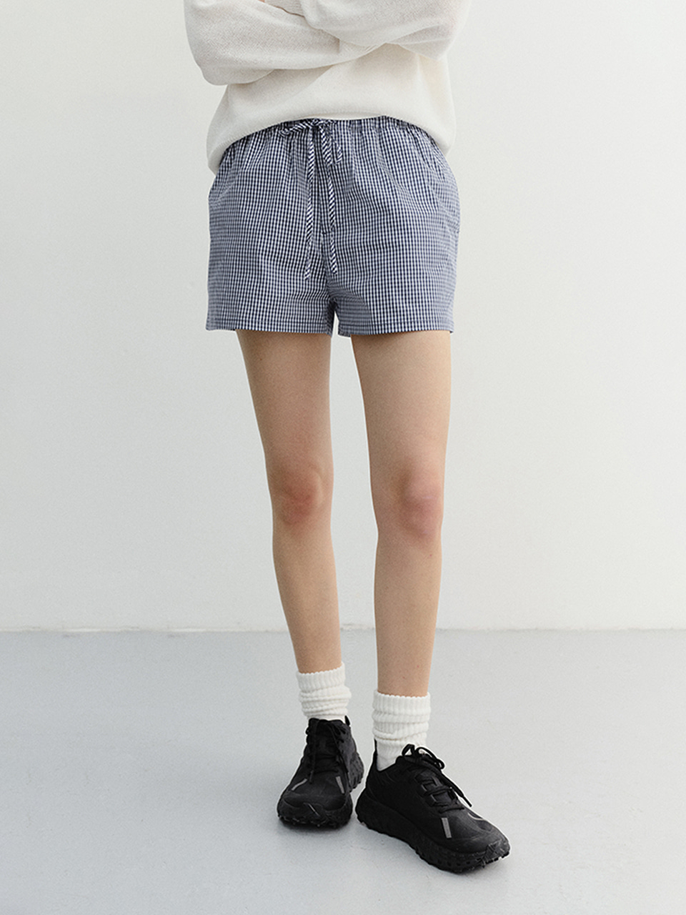 PAJAMA MINI SHORTS NAVY CHECK