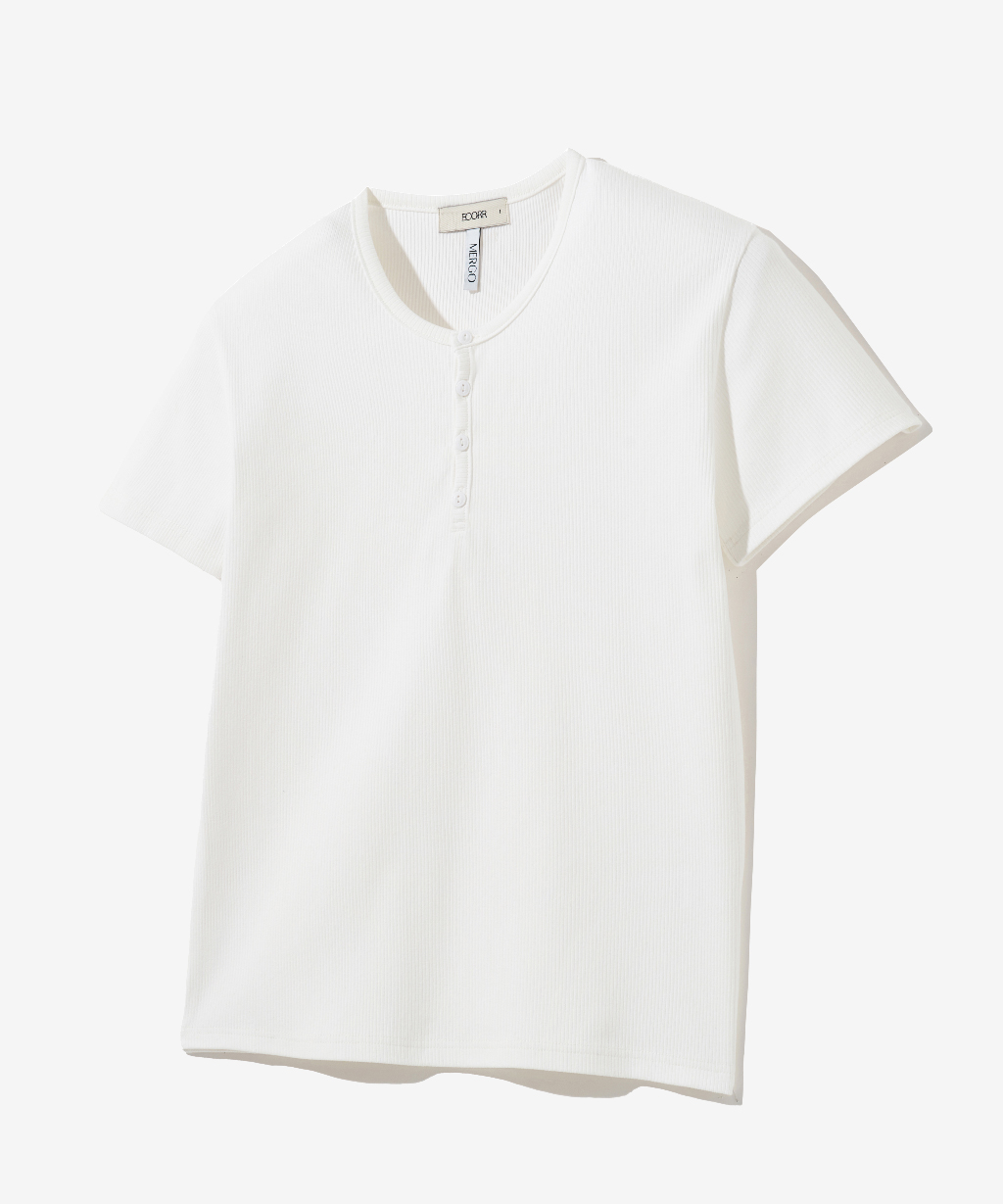 [ECR X MERGO] Ribbed Round Henley Neck T-shirt : 4COLOR