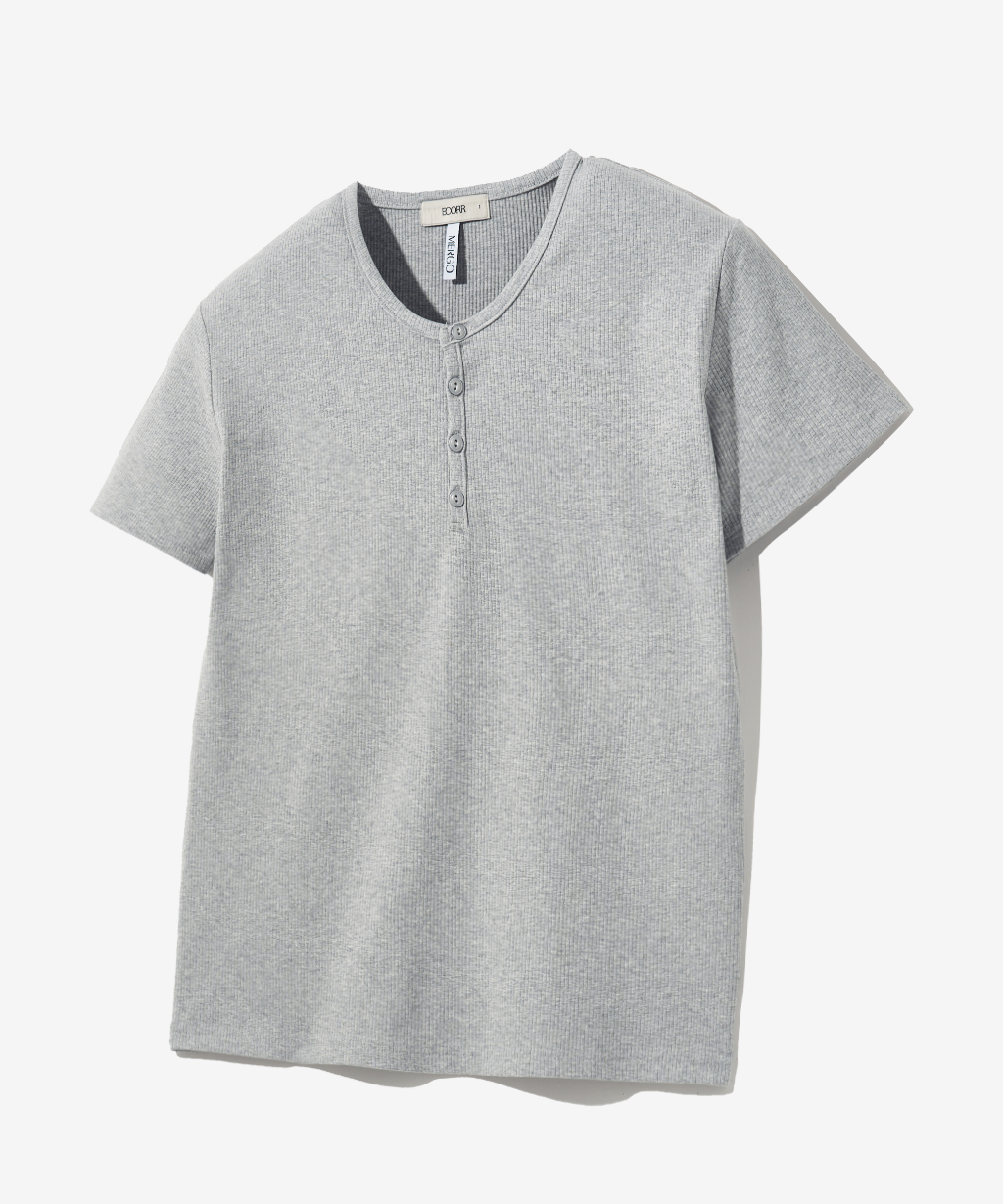 [ECR X MERGO] Ribbed Round Henley Neck T-shirt : 4COLOR