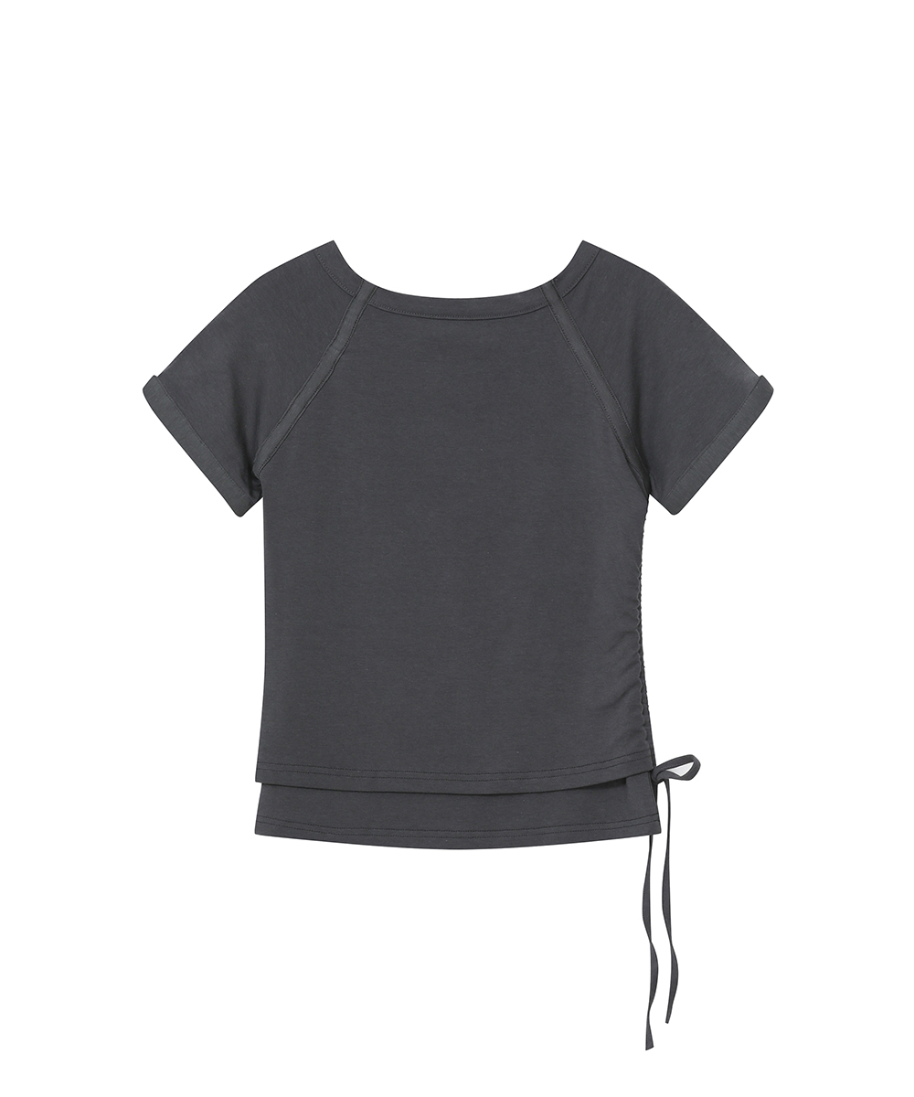 [шерстянойX] Snap shirring shortsleeve CHARCOAL