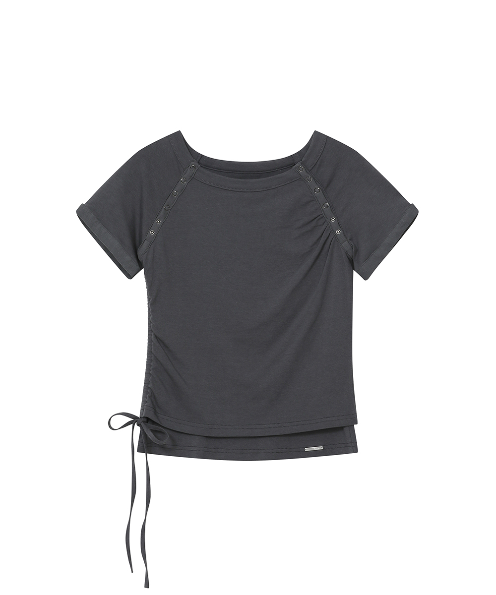 [шерстянойX] Snap shirring shortsleeve CHARCOAL