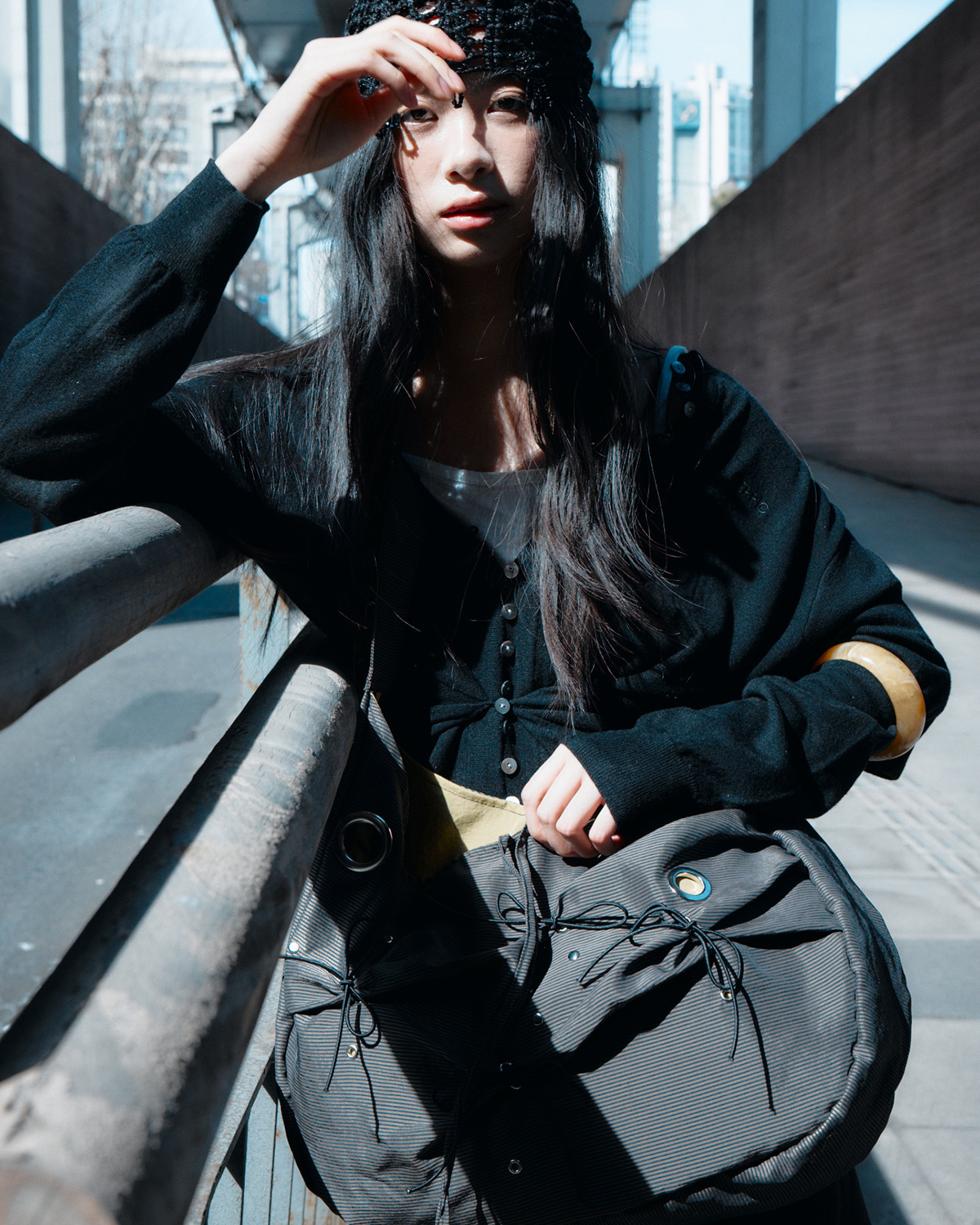 [×Misekiseoul] messy bag (khaki stripe)