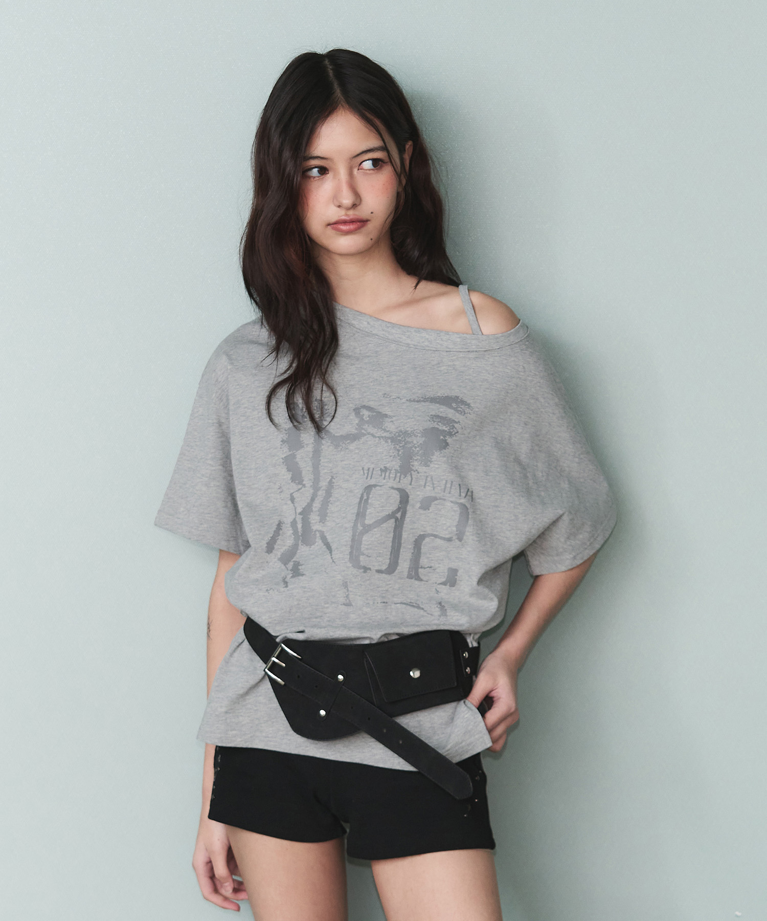 Vintage Slit One-shoulder T-Shirt [MELANGE]