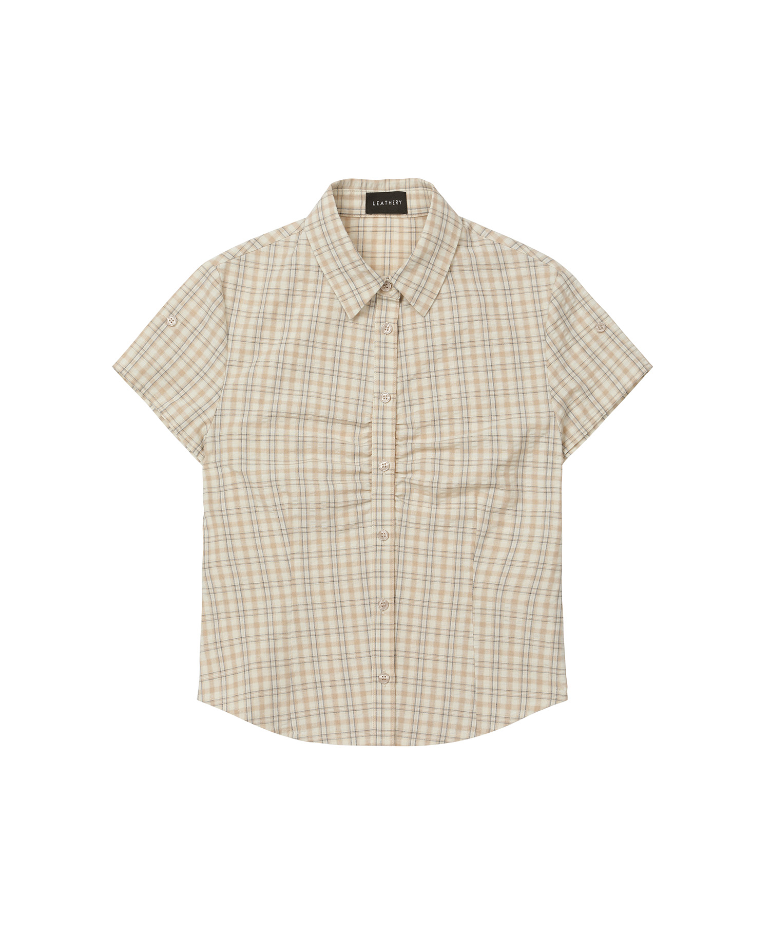 Moment Shirring Check Shirt [BEIGE]
