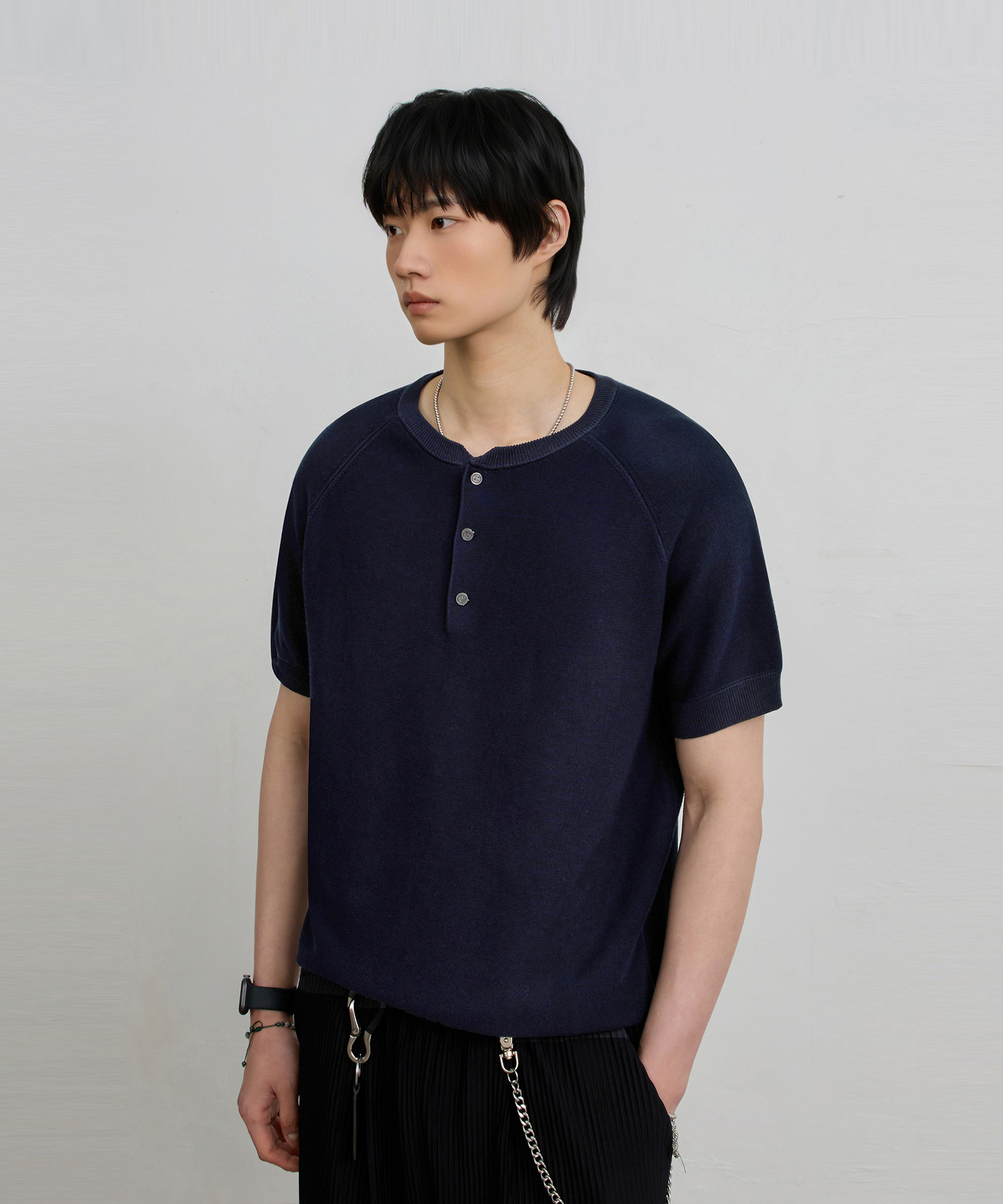 © EVERYONE’S SUMMER WOOL HALF KNIT_HENLEY NECK 4 COLOR