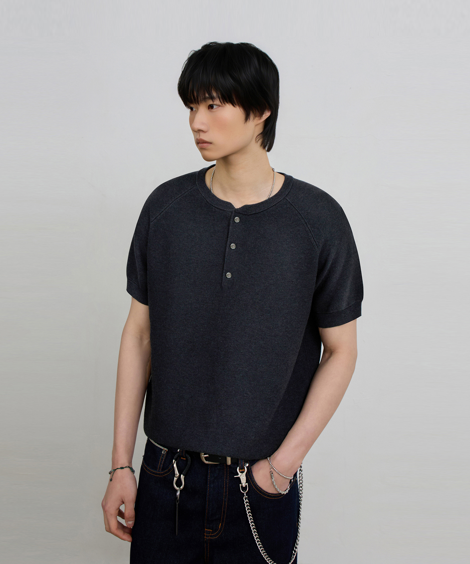 © EVERYONE’S SUMMER WOOL HALF KNIT_HENLEY NECK 4 COLOR