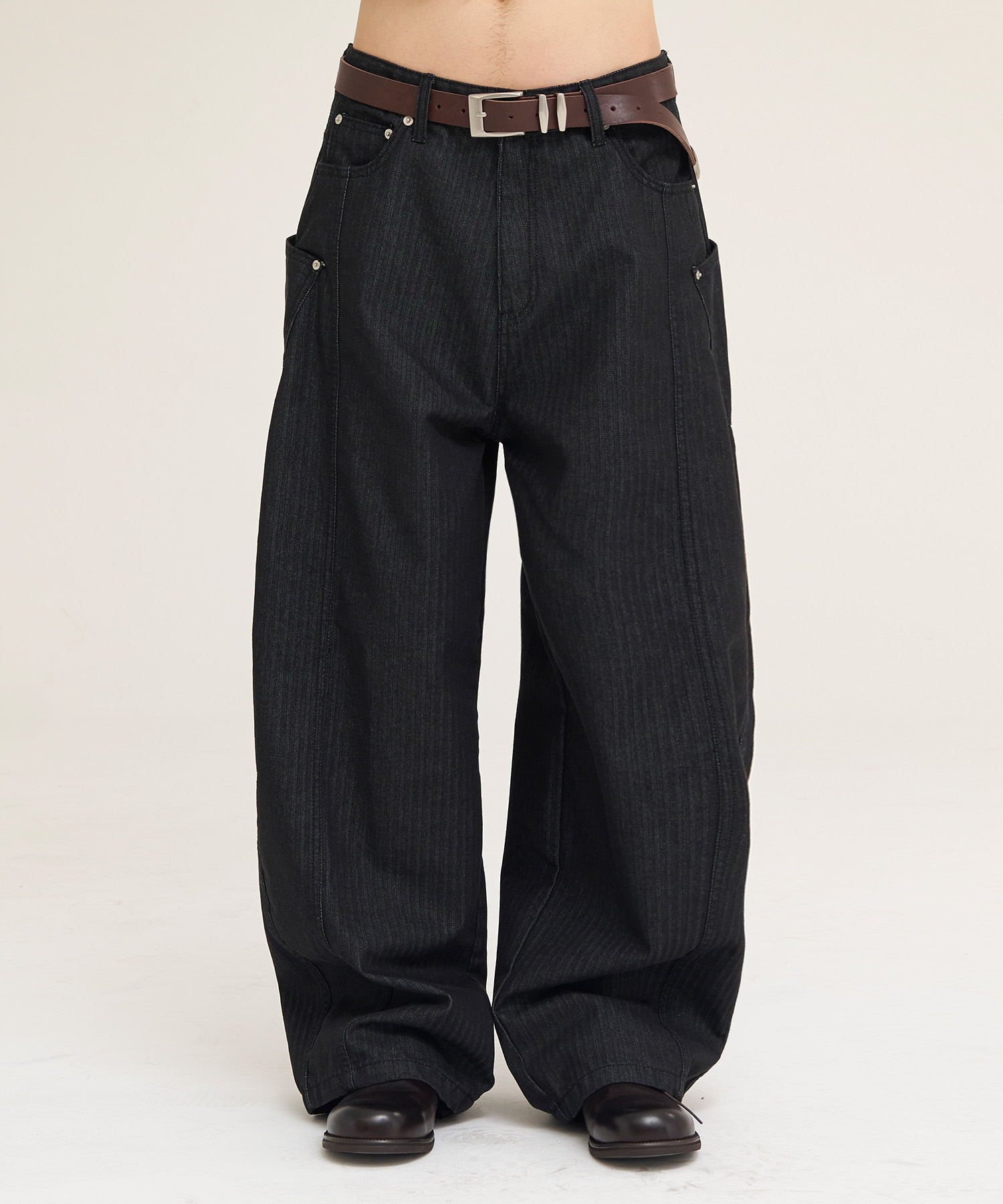Crude Double Pocket Curved Pants_Black