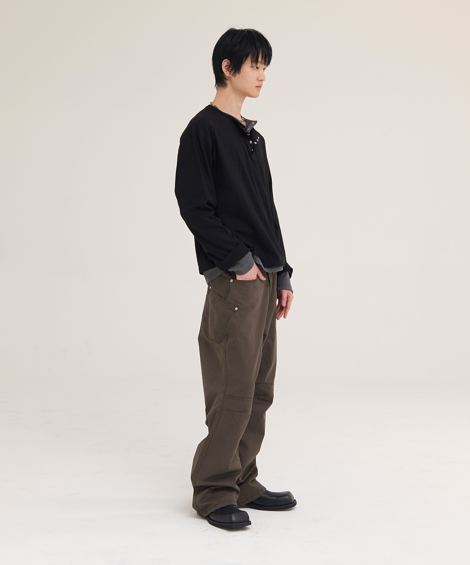 Contra Layered Henley Long Sleeve_Black