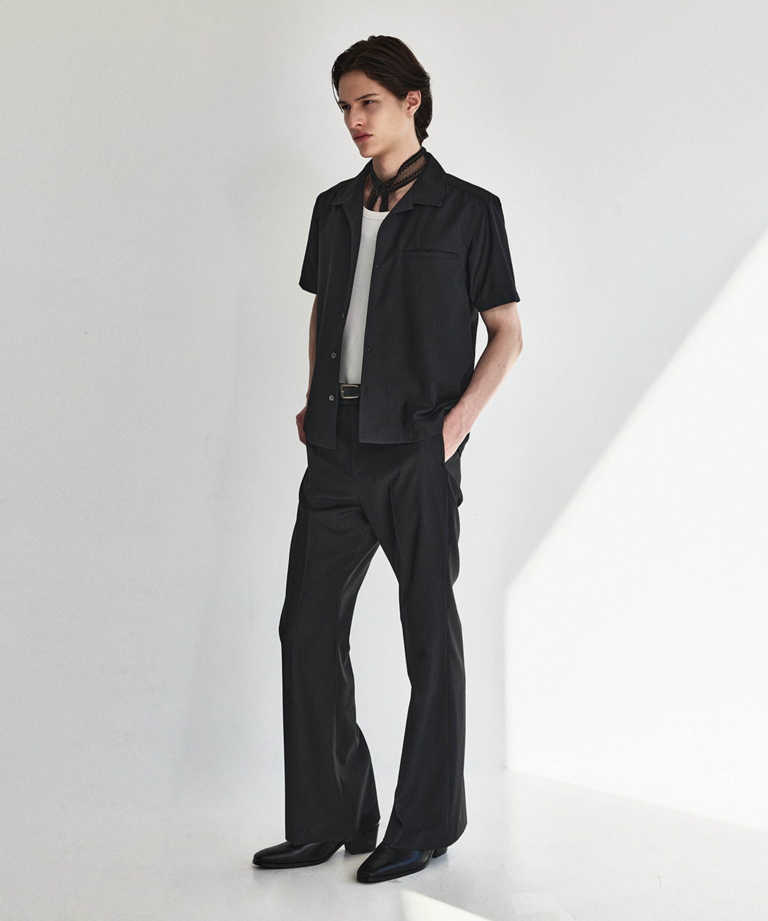 Lustre Relaxed Wool Flare Pants_Stripe Black