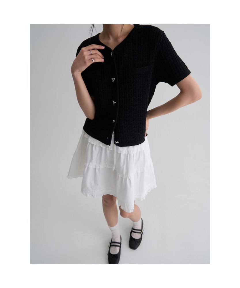 Твидовый трикотажный жакет с коротким рукавом Black
