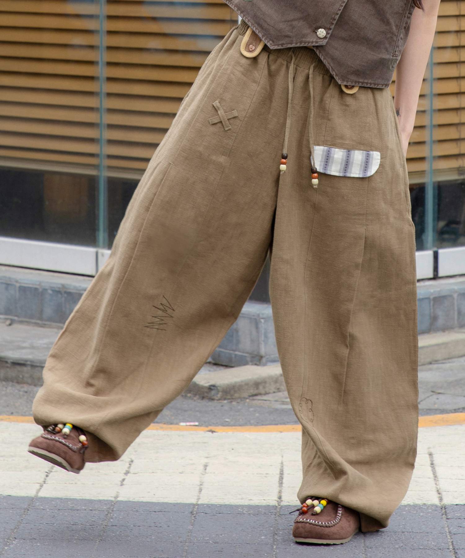 Льняные брюки WXP093 Kazemakase (BEIGE)