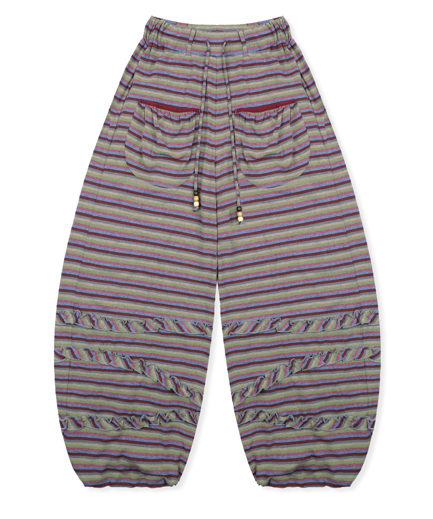 Брюки-баллоны в полоску с оборками WXP086 Tayutau (Purple)