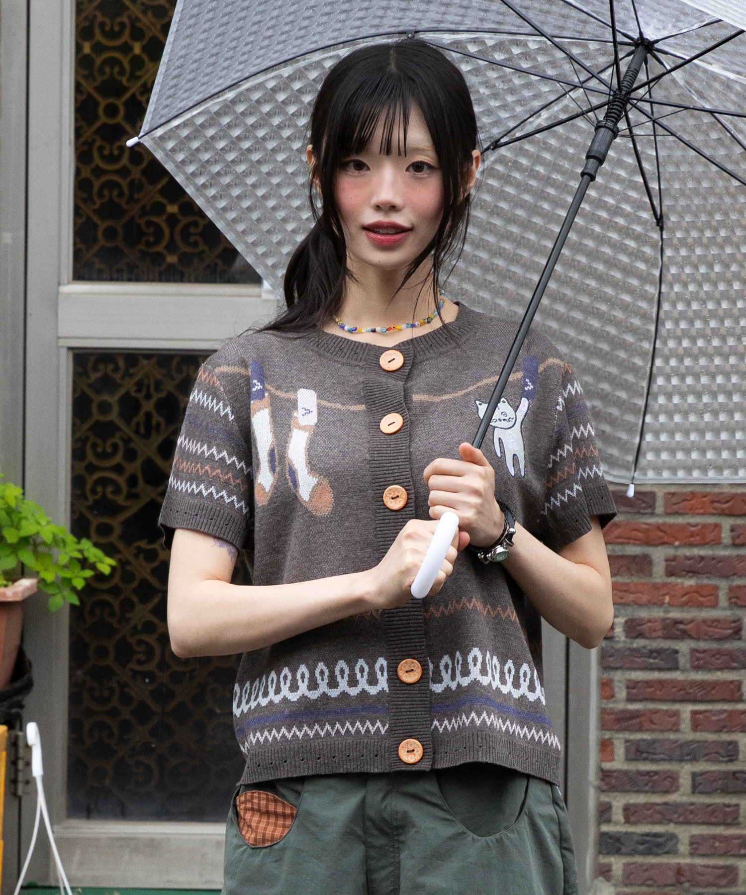 WXK032 Вязаный кардиган Neko (BROWN)