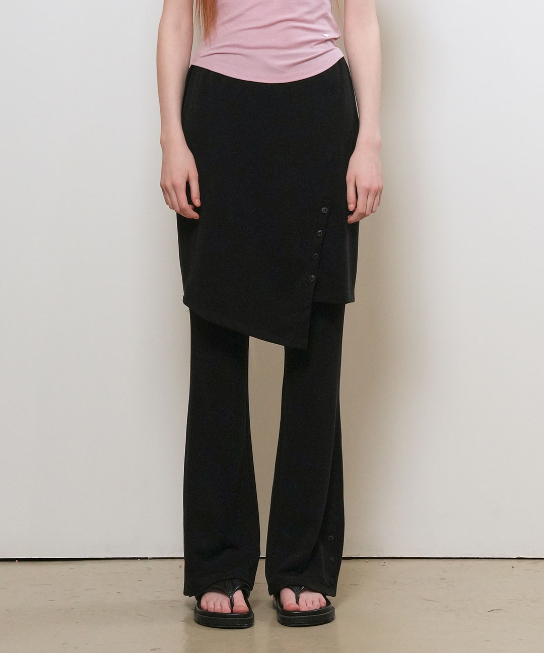 woman button slit skirt set pants [black]