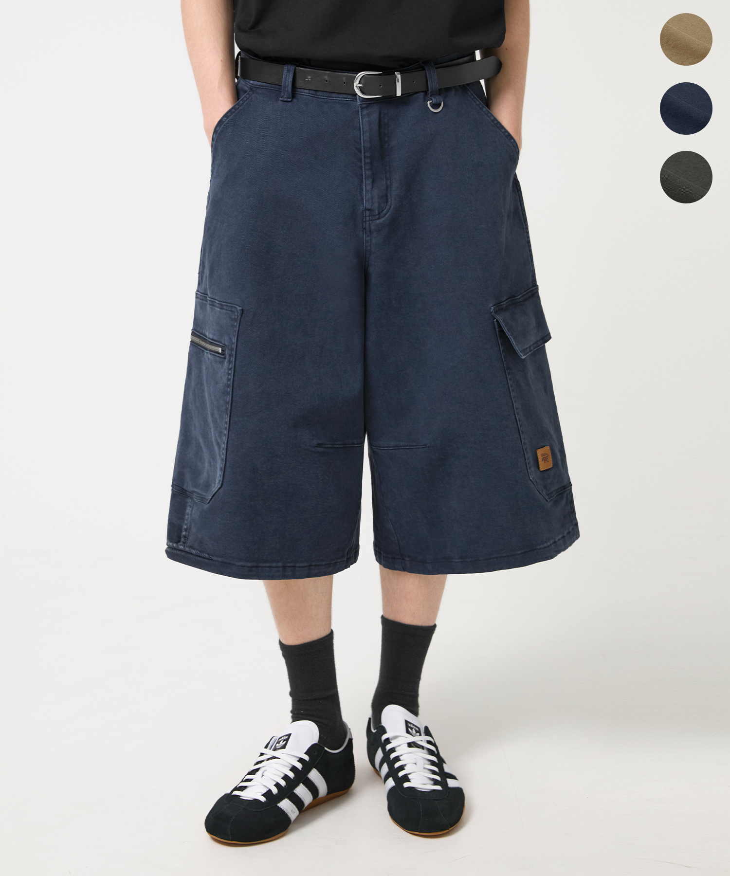 STONE WASHED COTTON WORK BERMUDA SHORTS_3color