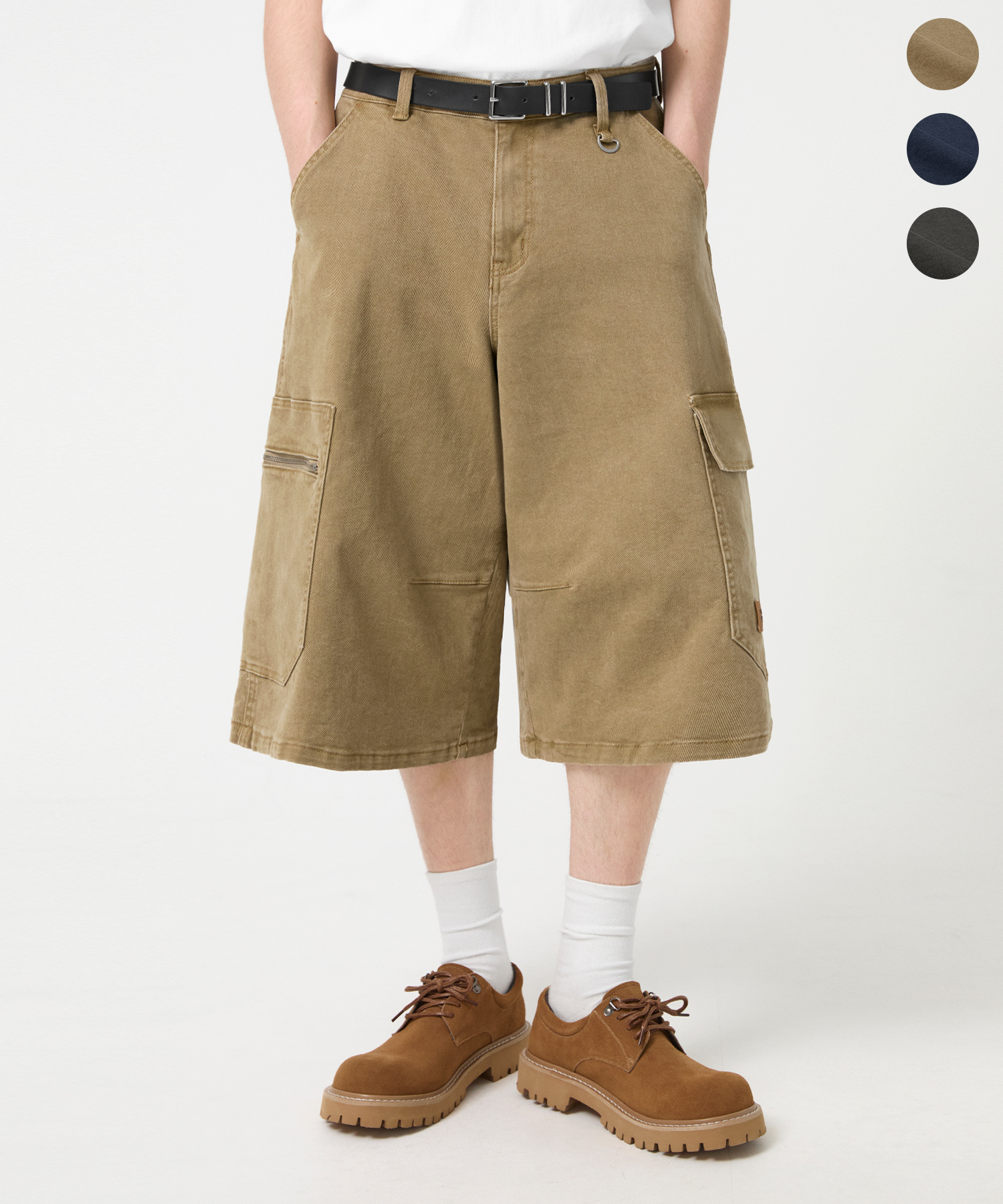 STONE WASHED COTTON WORK BERMUDA SHORTS_3color