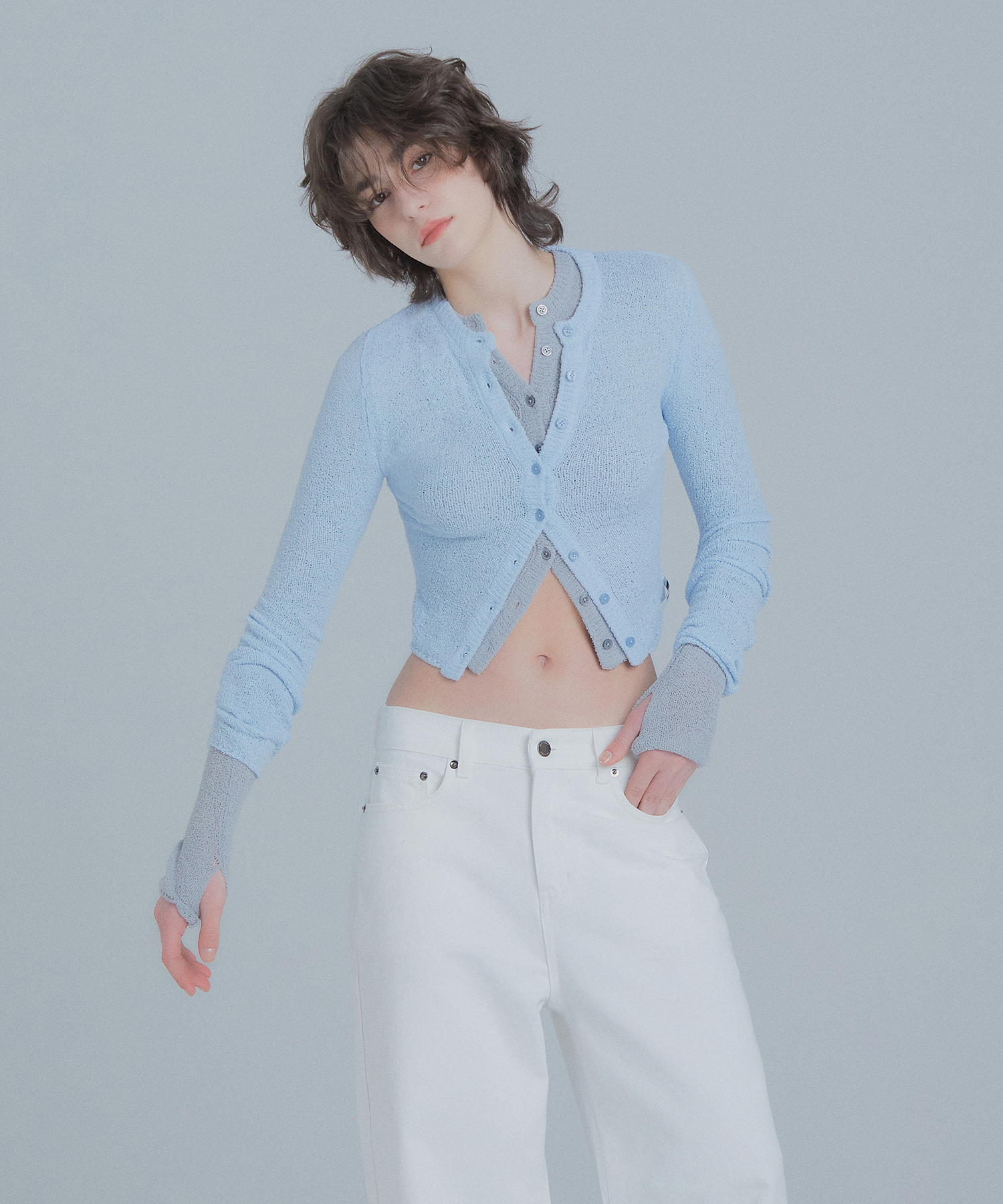 Slim-fit sparse cardigan - Skyсиний