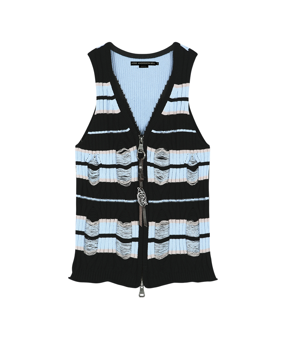 STRIPE OPEN KNIT VEST atb1582w(BLUE/BLACK)