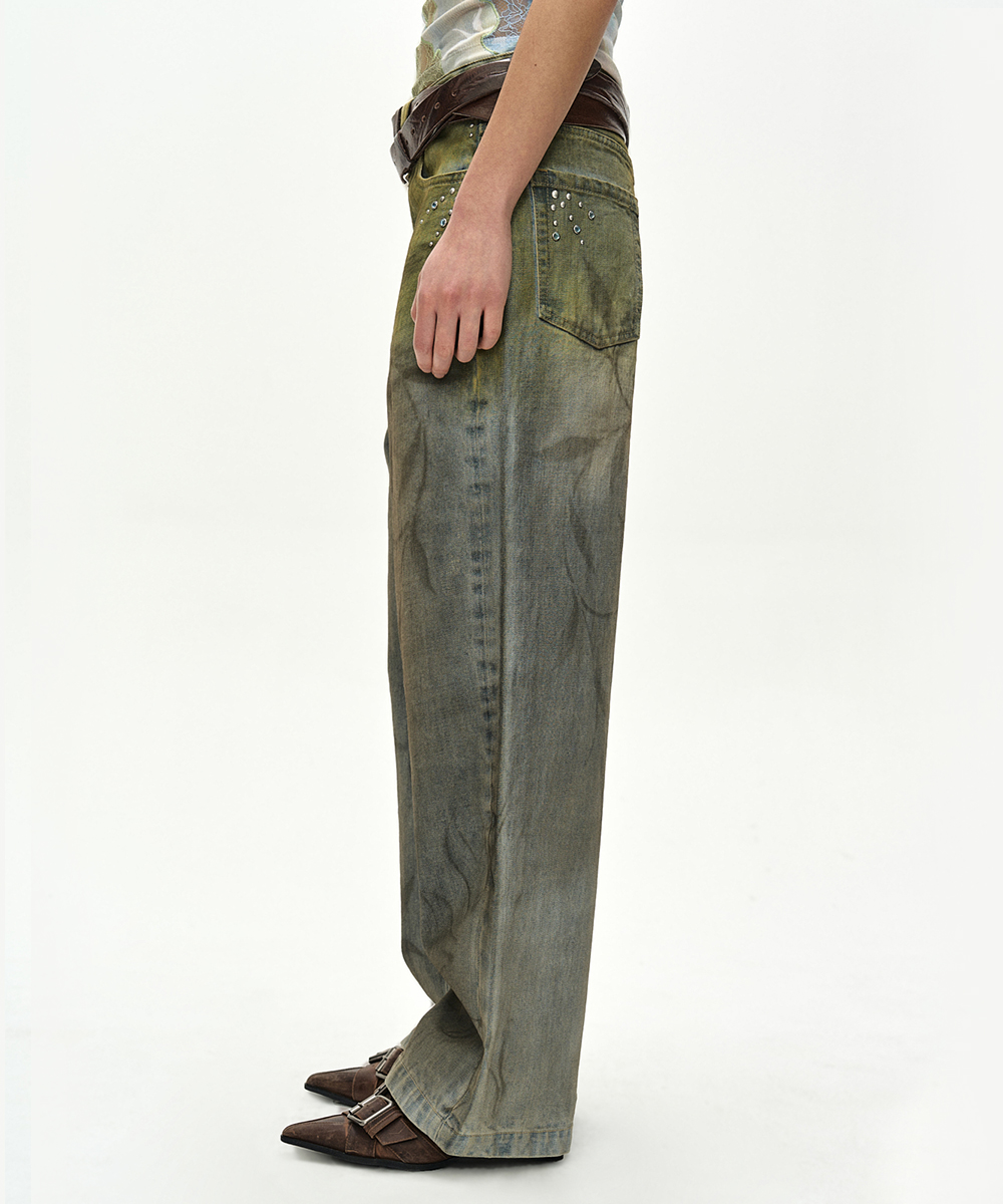 BOTANICAL-PRINT JEANS apa916w(GREEN/BLUE)