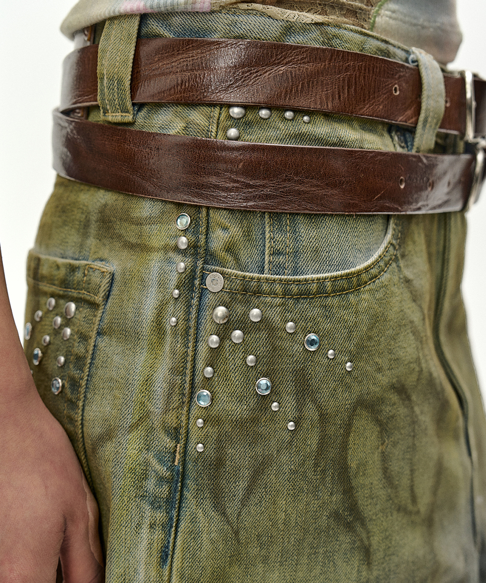 BOTANICAL-PRINT JEANS apa916w(GREEN/BLUE)