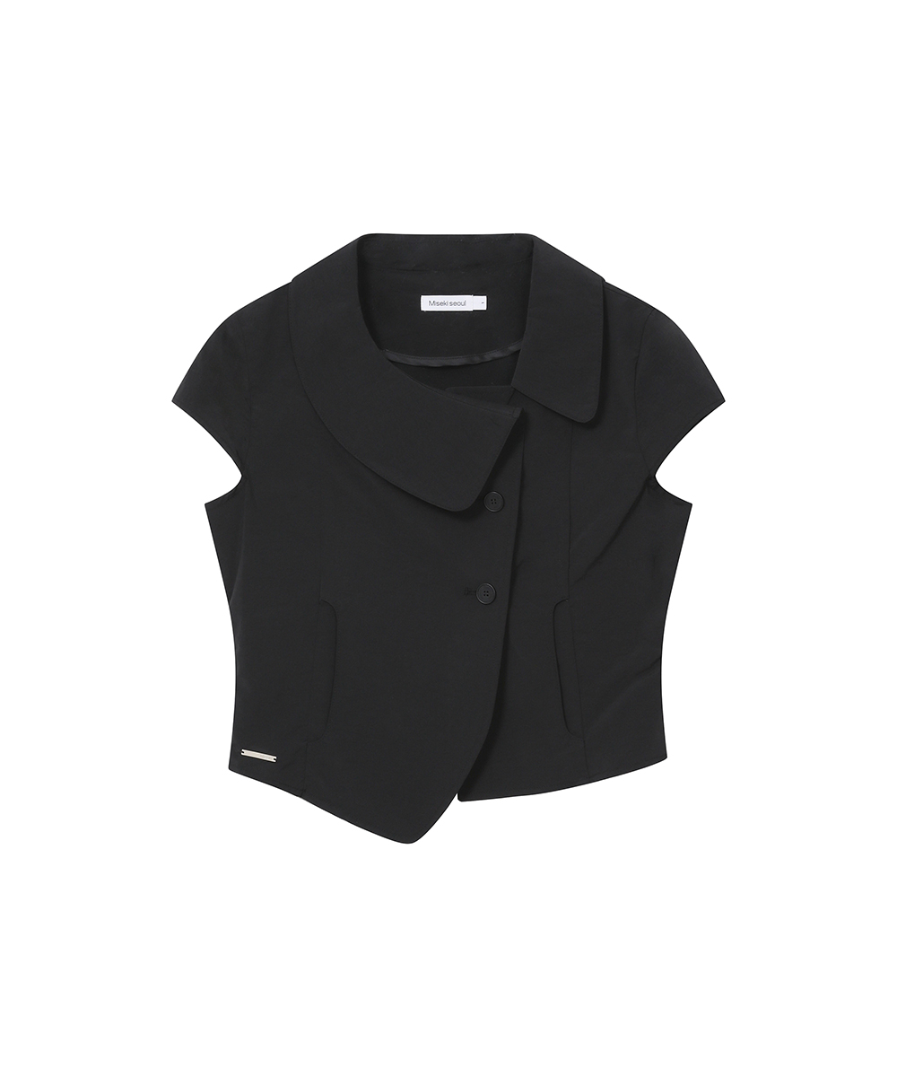 Crop round collar jacket BLACK