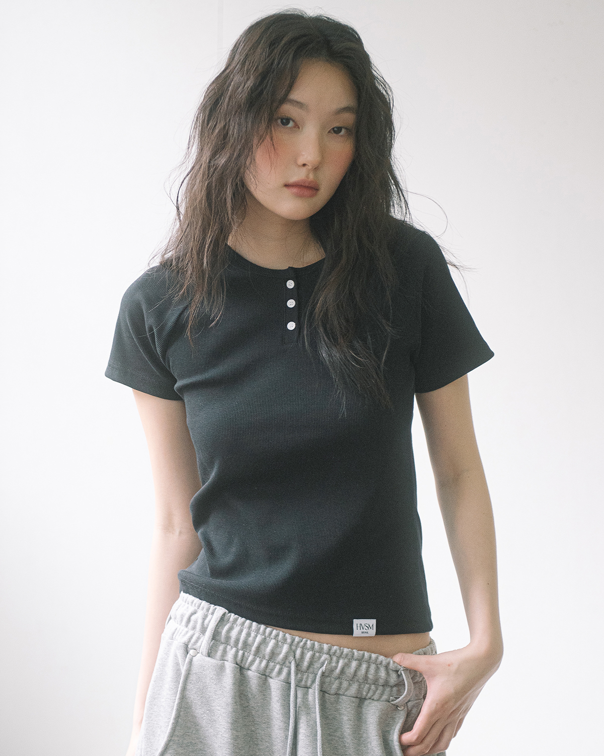 RIB HENLEY NECK S/S TEE(10COLOR)