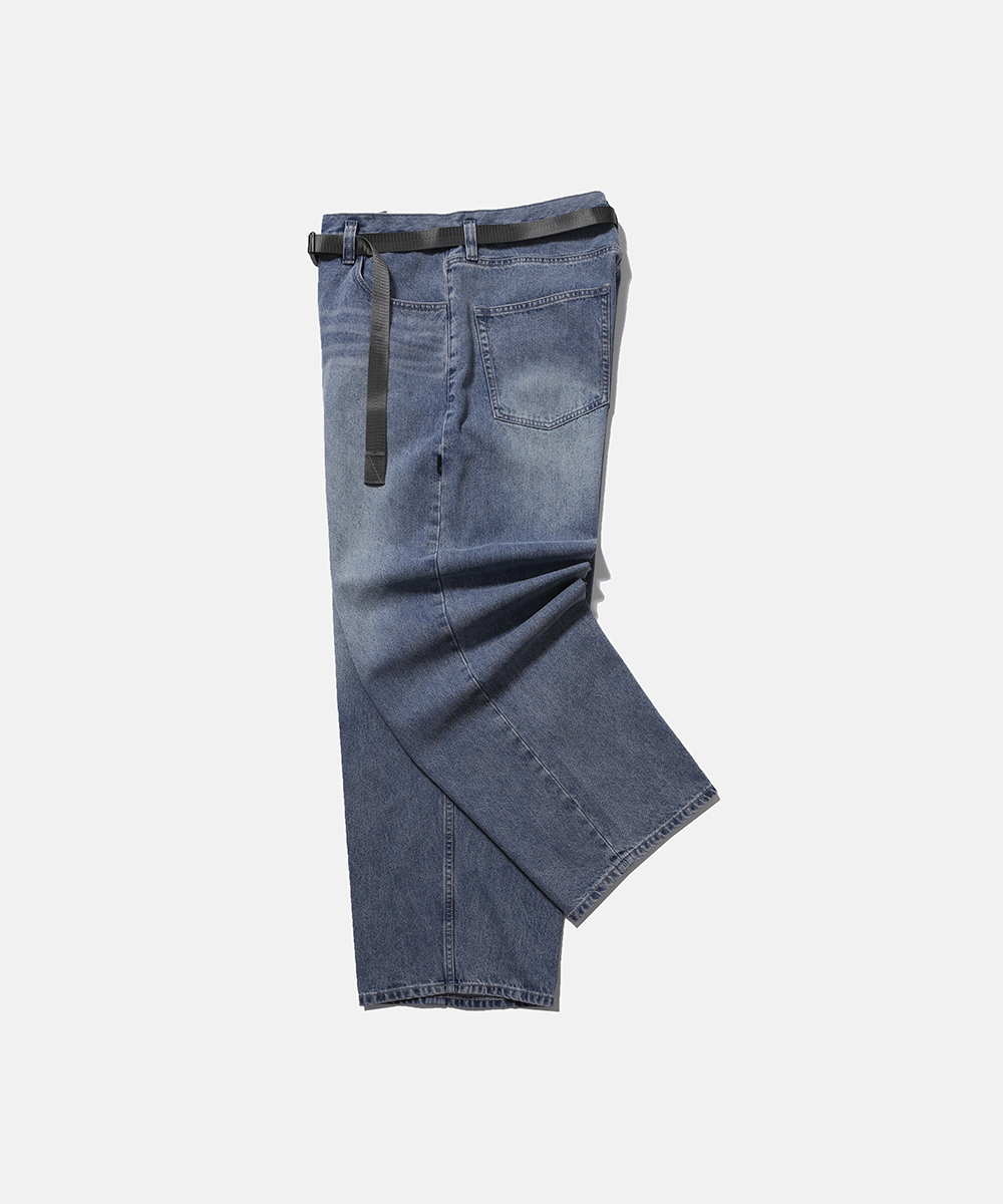[SS26] WIDE 6P BELTED DENIM PANTS / WASHED INDIGO
