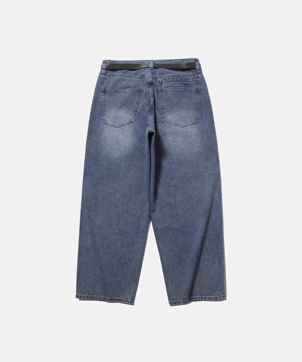 [SS26] WIDE 6P BELTED DENIM PANTS / WASHED INDIGO