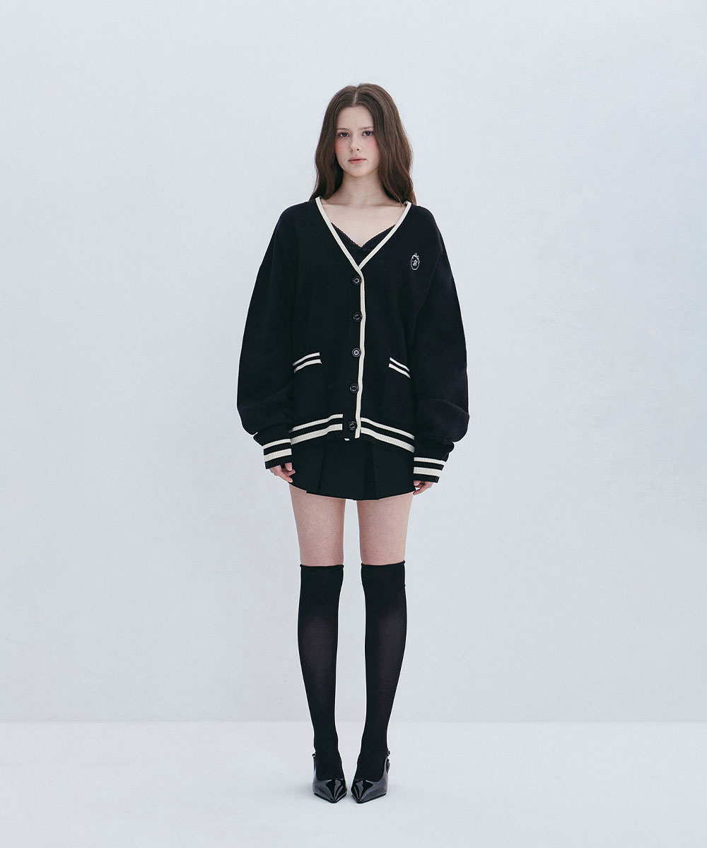 PREPPY LINE CARDIGAN - BLACK