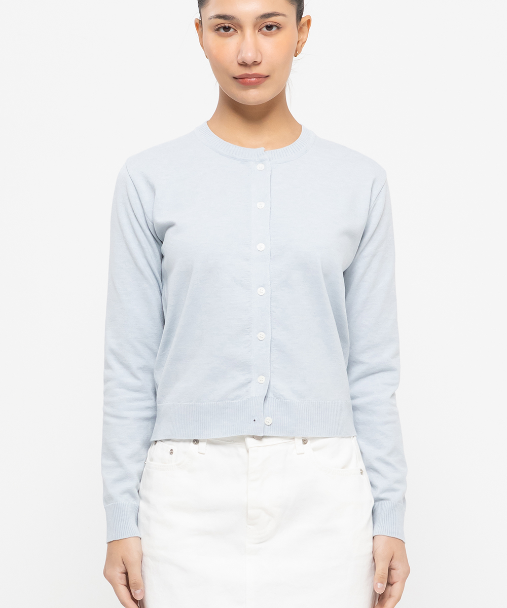 Womens standard round neck cardigan [light blue]