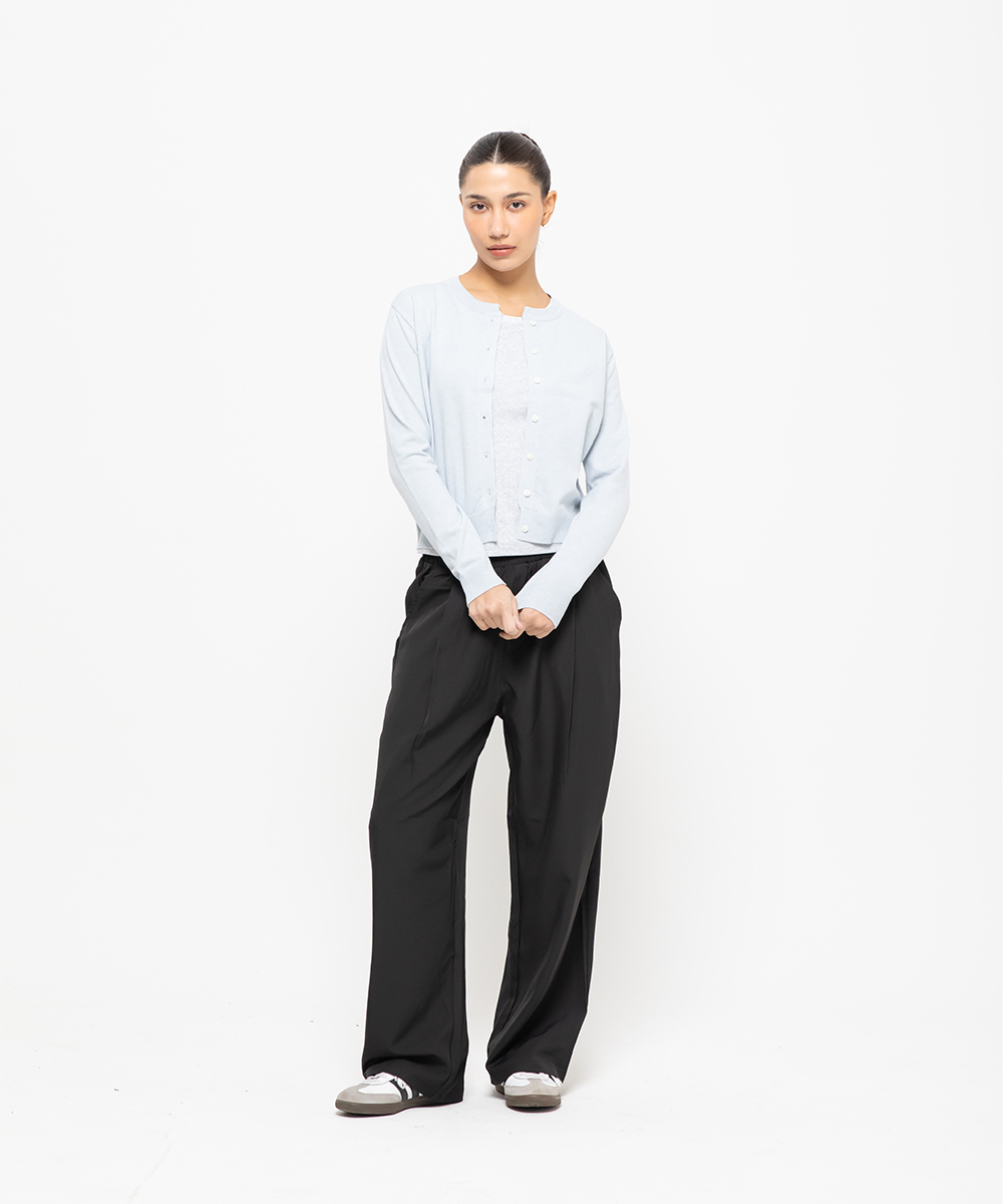 Womens standard round neck cardigan [light blue]