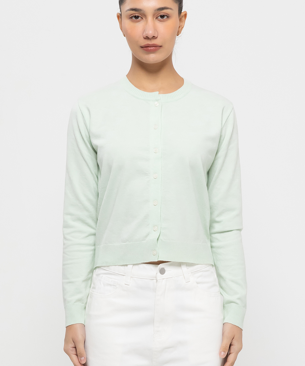 Womens standard round neck cardigan [light mint]