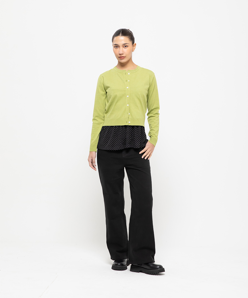 Womens standard round neck cardigan [olive]