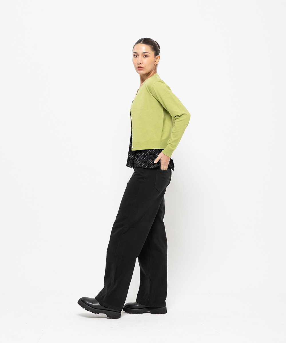 Womens standard round neck cardigan [olive]