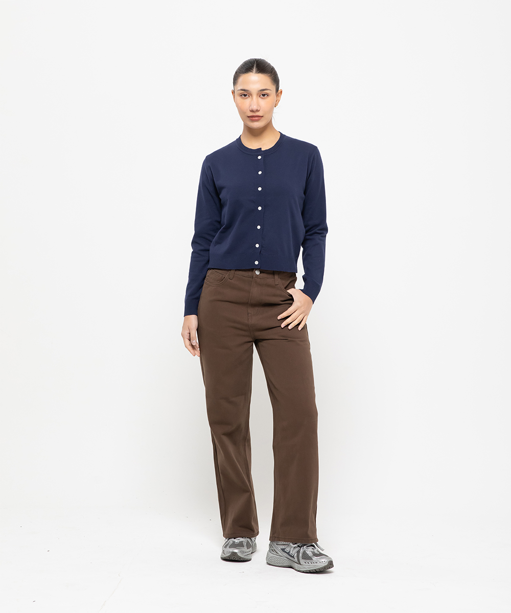 Womens standard round neck cardigan [navy]