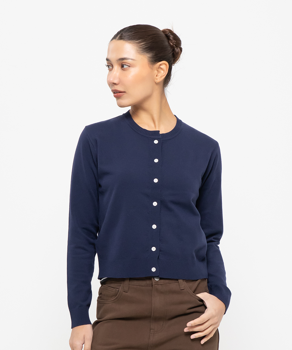 Womens standard round neck cardigan [navy]