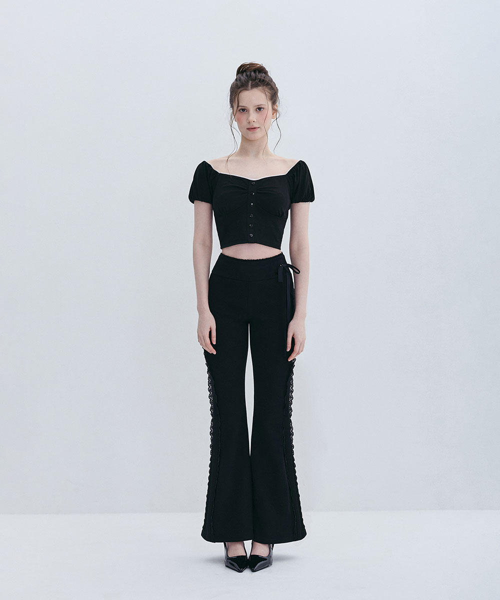 CONTOUR LINE RIBBON PANTS - BLACK